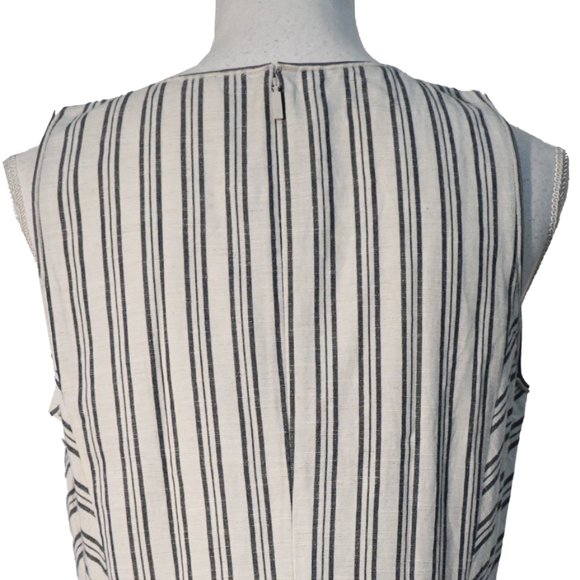 Last Call!* Lafayette 148 Cotton/Linen Blend Grey/White Striped Sleeveless Dress - Picture 5 of 9